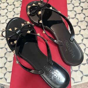 Valentino Black and Gold Strappy Sandals